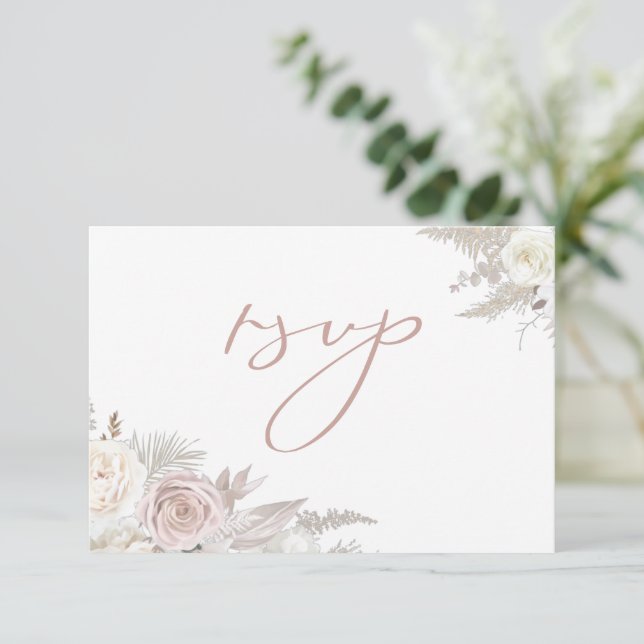 Dusty Rose & Ivory Elegant Wedding  RSVP Card (Standing Front)