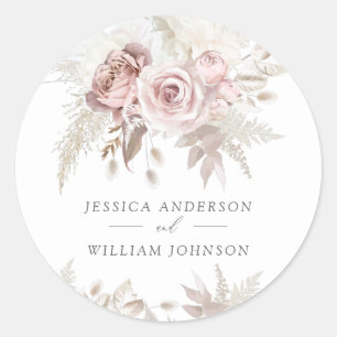 Dusty Rose & Ivory Floral Beautiful Wedding Classic Round Sticker
