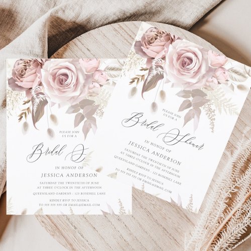 Dusty Rose Ivory Floral Budget Bridal Shower