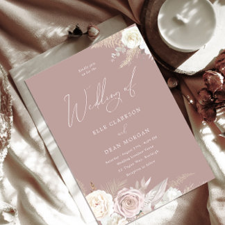 Dusty Rose Ivory Floral Elegant Wedding Invitation