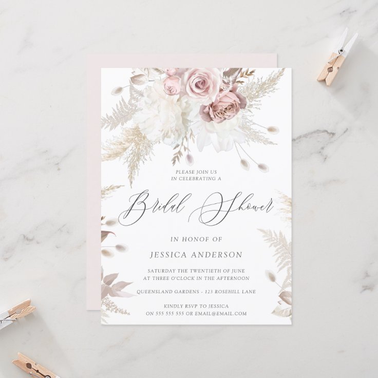 Dusty Rose & Ivory Floral Large Bridal Shower Invi Invitation | Zazzle