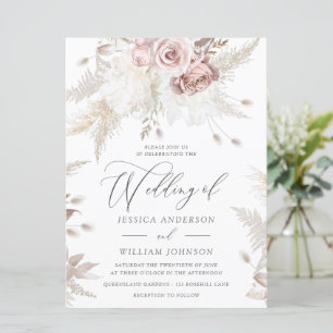 Dusty Rose & Ivory Floral Large Wedding Invitation