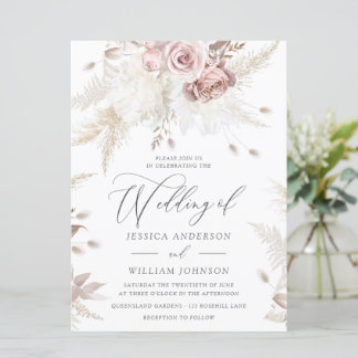 Dusty Rose & Ivory Floral Large Wedding Invitation