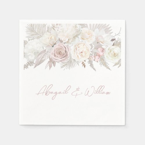 Dusty Rose  Ivory Floral Wedding Reception Party Napkins