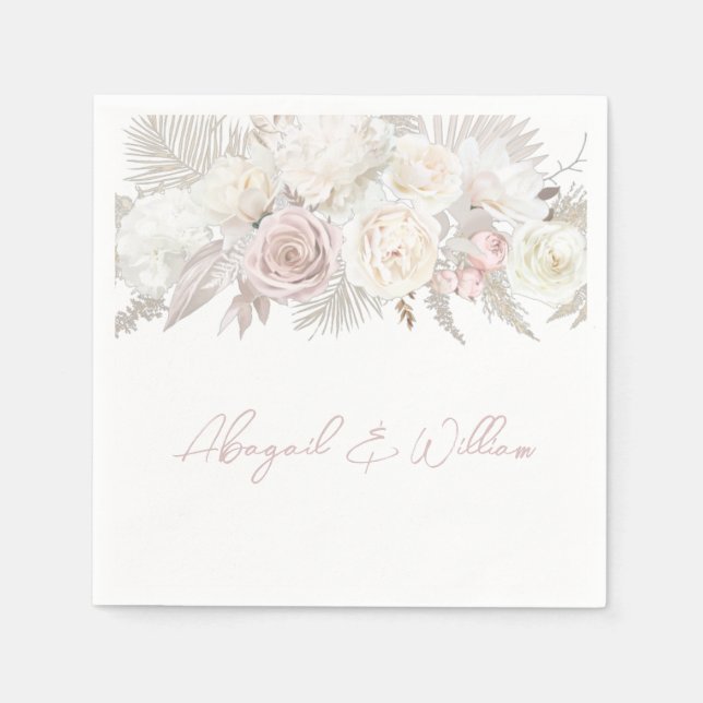 Dusty Rose & Ivory Floral Wedding Reception Party Napkins (Front)