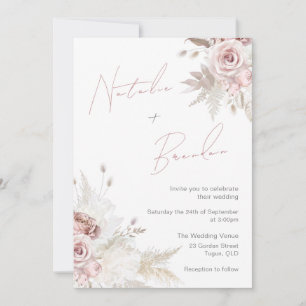 Dusty Rose & Ivory Modern Script Floral Wedding Invitation