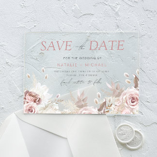 Dusty Rose & Ivory Save The Date Wedding Acrylic Invitations