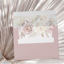 Dusty Rose &amp; Ivory White Floral Wedding &amp; Bridal Envelope