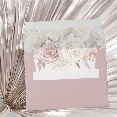 Dusty Rose  Ivory White Floral Wedding  Bridal Envelope