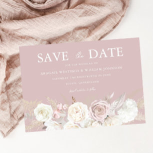 Dusty Rose & Ivory White Flowers Wedding Save The Date