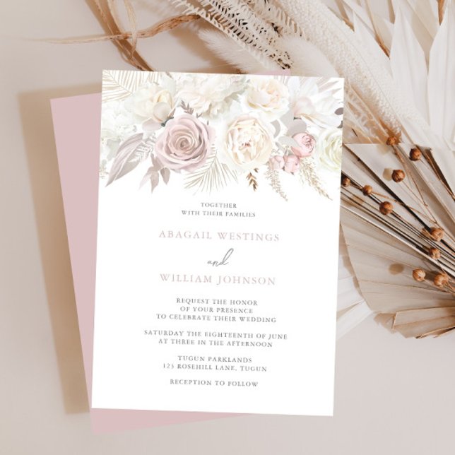 Dusty Rose & Ivory White Roses Floral Wedding Invitation (Creator Uploaded)