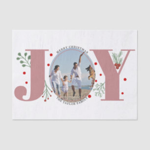 Dusty rose Joy with berries Christmas photo Tissue Paper