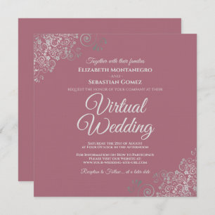 Dusty Rose & Lacy Silver Elegant Virtual Wedding Invitation