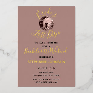 Dusty Rose Last Disco Bachelorette Weekend Foil Invitation