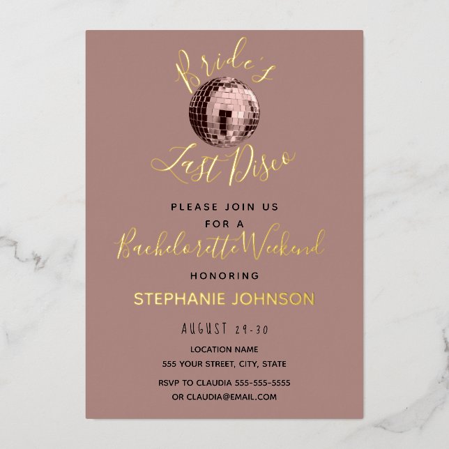 Dusty Rose Last Disco Bachelorette Weekend  Foil Invitation (Front)
