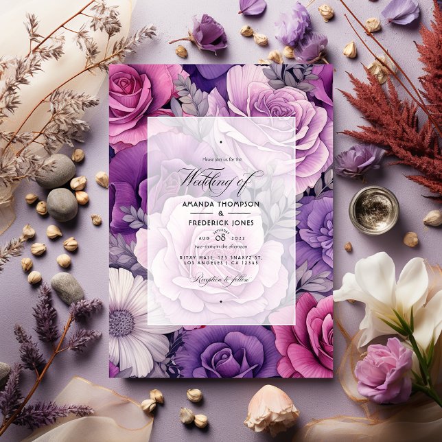 Dusty Rose, Lavender and Silver Floral Wedding Invitation (Creator Uploaded)
