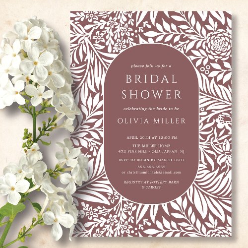 Dusty Rose Leaf Floral Bridal Shower Invitation