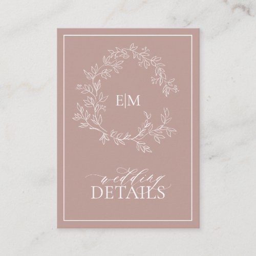 Dusty Rose Leafy Crest Monogram Wedding Details