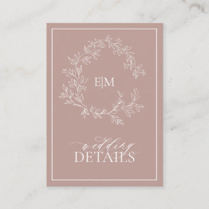 Dusty Rose Leafy Crest Monogram Wedding Details Enclosure Card