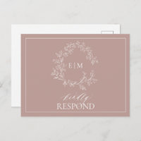 Dusty Rose Leafy Crest Monogram Wedding RSVP