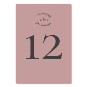Dusty Rose Leaves and Berries Wedding Table Number
