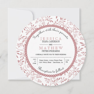 Dusty rose leaves pattern modern floral wedding invitation