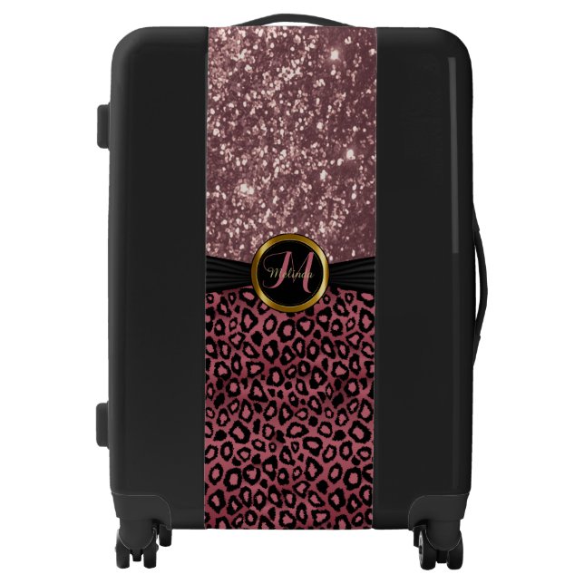 Dusty Rose Leopard Skin and Glitter - Monogram Luggage (Front)