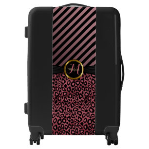 Dusty Rose Leopard Skin and Stripes - Monogram Luggage