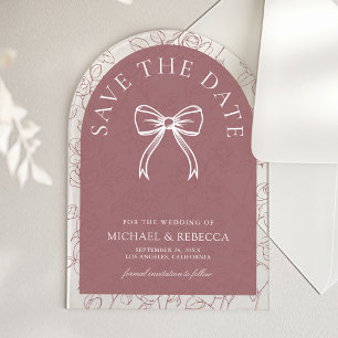 Dusty Rose Line Art Bow Wedding Save the Date