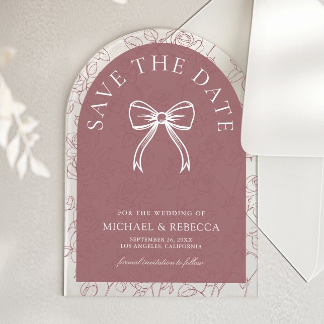 Dusty Rose Line Art Bow Wedding Save the Date (Creator Uploaded)