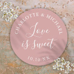 Dusty Rose Love Is Sweet Wedding Favor  Classic Round Sticker<br><div class="desc">Dusty rose wedding favor love is sweet classic round sticker. Designed by Thisisnotme©</div>