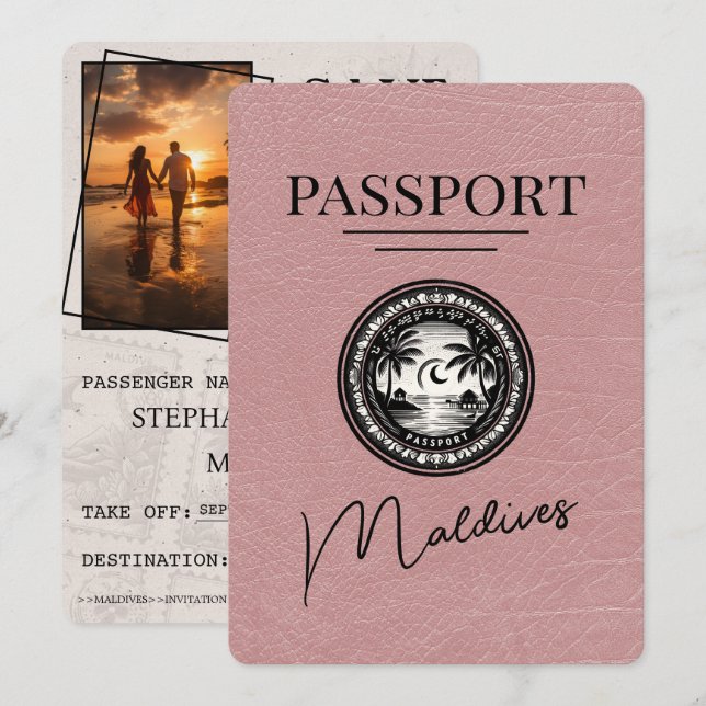 Dusty Rose Maldives Passport Save The Date (Front/Back)