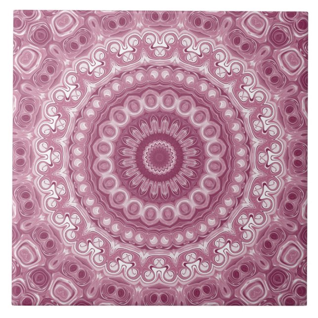Dusty Rose Mandala Pattern Design Ceramic Tile (Front)