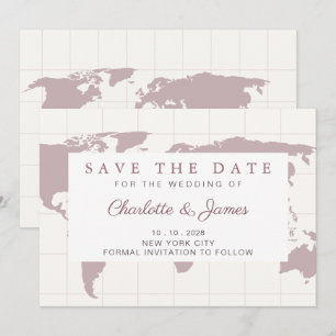 Dusty Rose Map Wedding Save the Date Favor Holiday Card