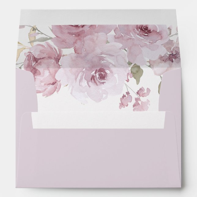 Dusty Rose Mauve Blush Floral Watercolor Wedding Envelope (Back (Bottom))