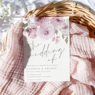 Dusty Rose Mauve Blush Floral Watercolor Wedding Invitation