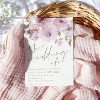 Dusty Rose Mauve Blush Floral Watercolor Wedding Invitation
