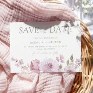 Dusty Rose Mauve Blush Floral Watercolor Wedding Save The Date