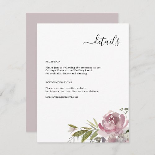 Dusty Rose Mauve Blush Pink Floral Wedding Enclosure Card