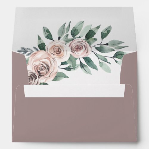 Dusty Rose Mauve Deep Boho Greenery Floral Wedding Envelope