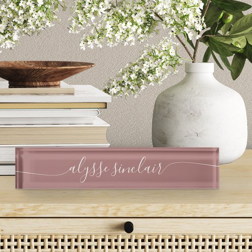 Dusty Rose Mauve Elegant Calligraphy Script Desk Name Plate