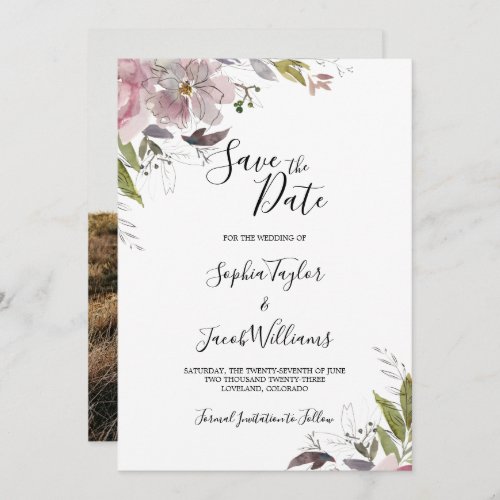 Dusty Rose Mauve Floral Greenery Photo Wedding Save The Date