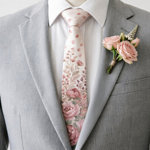 Dusty Rose & Mauve Floral Romantic Spring Wedding Neck Tie
