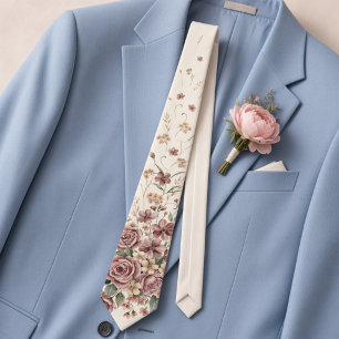 Dusty Rose & Mauve Floral Romantic Spring Wedding Neck Tie