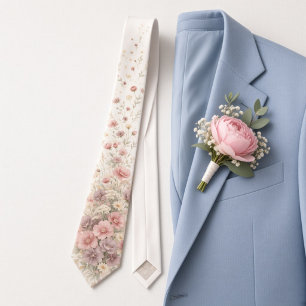 Dusty Rose & Mauve Floral Romantic Spring Wedding Neck Tie