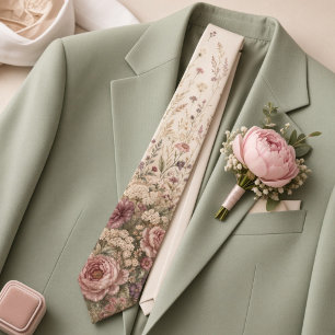 Dusty Rose & Mauve Floral Romantic Spring Wedding Neck Tie