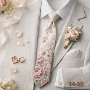 Dusty Rose & Mauve Floral Romantic Spring Wedding Neck Tie