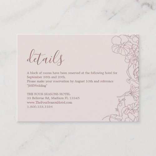 Dusty Rose Mauve Floral Wedding Details Enclosure Card