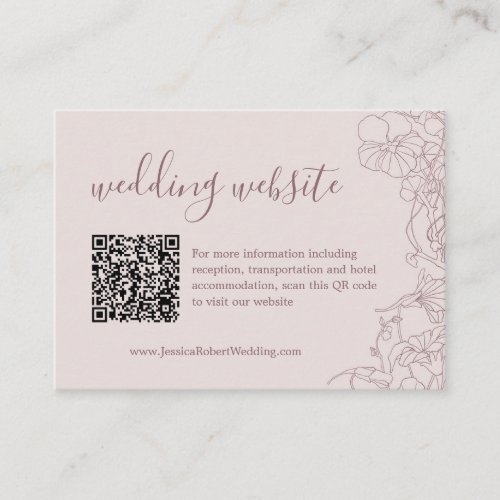 Dusty Rose Mauve Floral Wedding Details QR Code Enclosure Card