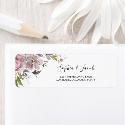 Dusty Rose Mauve Floral Wedding Return Address Label